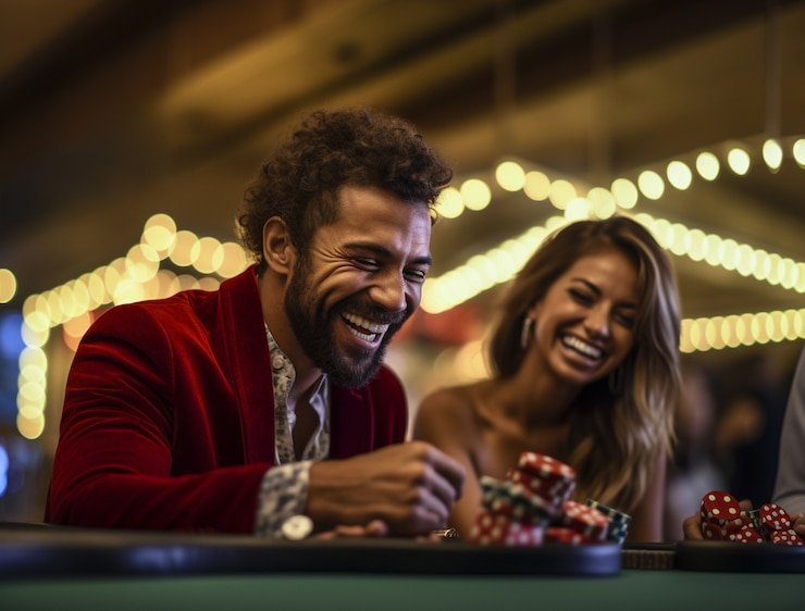 Live dealer and community cards displayed on Casino Hold'em table at slot mainaku
